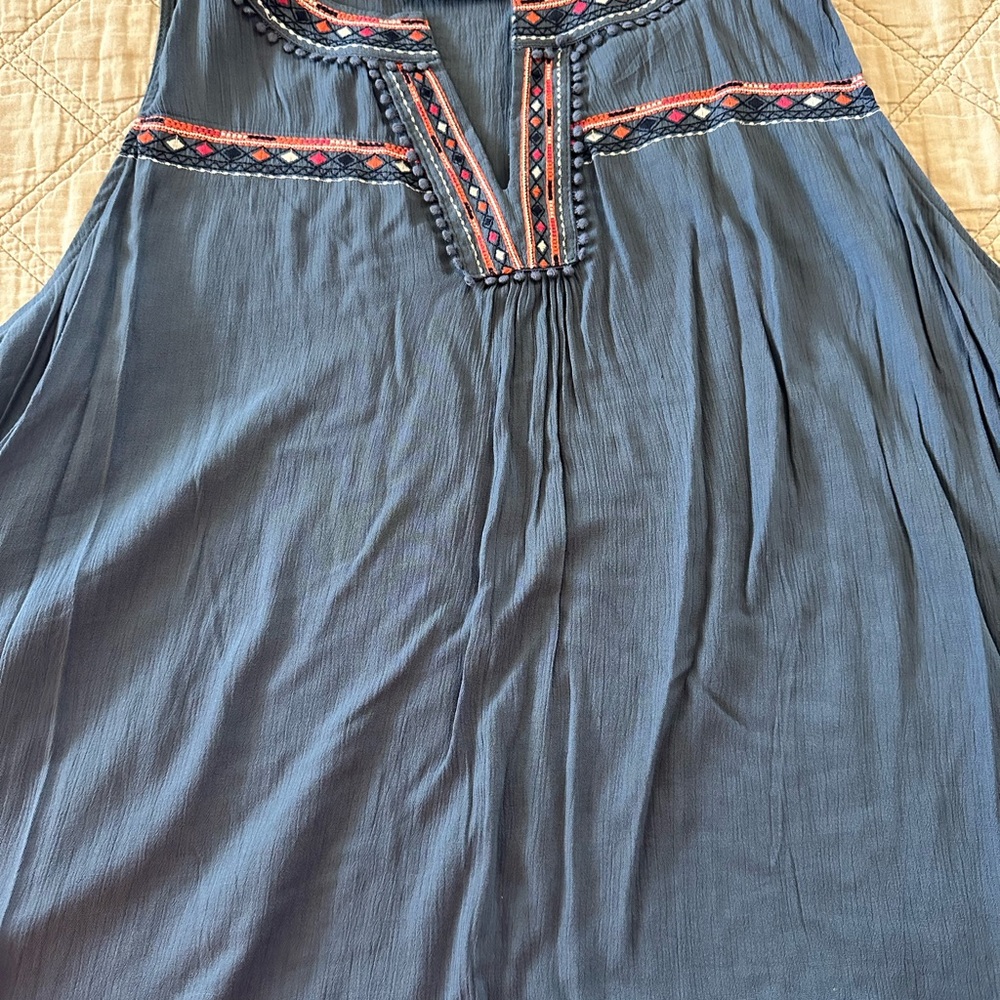 Blue Embroidered Sleeveless Top